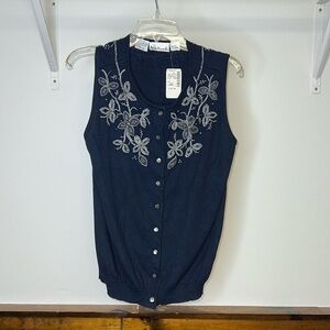 NWT Deadstock Saks Fifth Ave Anne Klein Blue Sweater Vest Beaded- L‎
